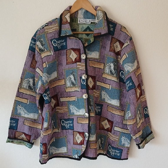 Vintage Sara Studio Woman Quarter Horse Tapestry Jacket - Picture 1 of 5